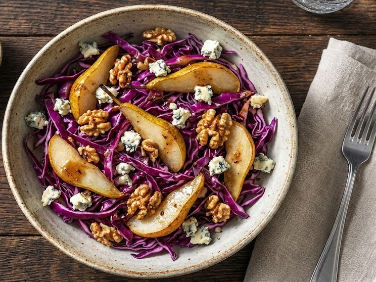 Rotkohlsalat mit gebratenen Birnen