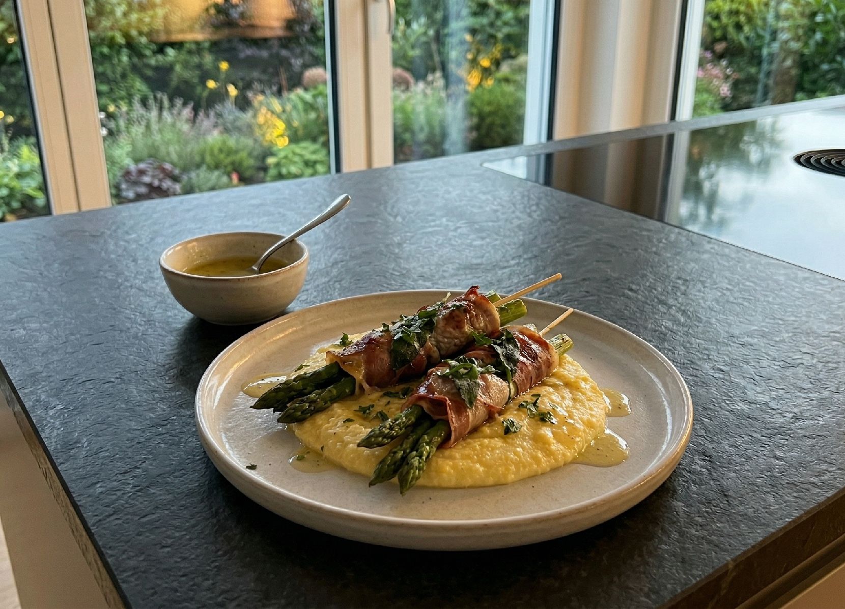 Rezeptfoto: Spargel-Kalbs-Spieße mit Polenta - Hauptgericht, Spargel, Fleisch | In 60 Min. fertig