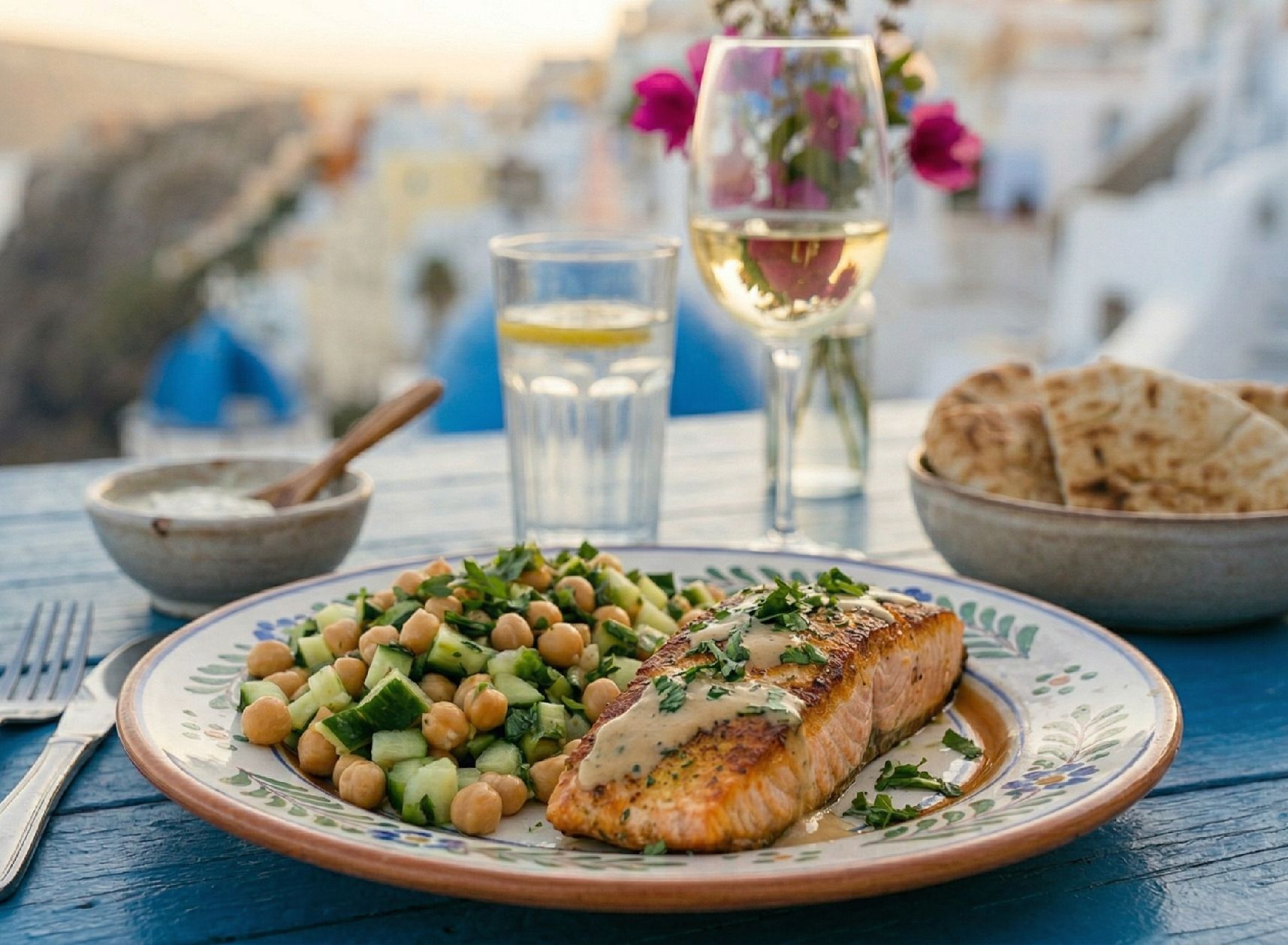 Rezeptfoto: Lachs mit Kichererbsen-Gurken-Gemüse - Hauptgericht, Fisch, Lachs | In 30 Min. fertig