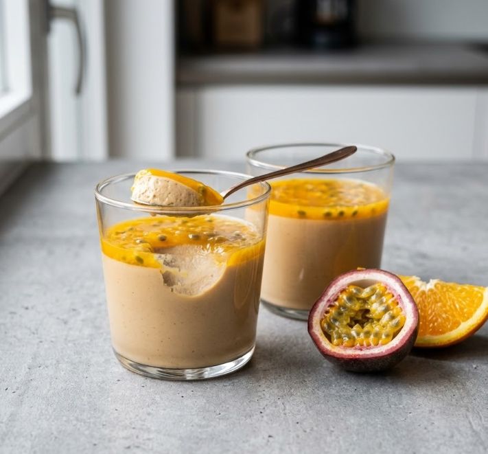 Espresso-Panna-cotta mit Maracuja-Orangen-Sirup