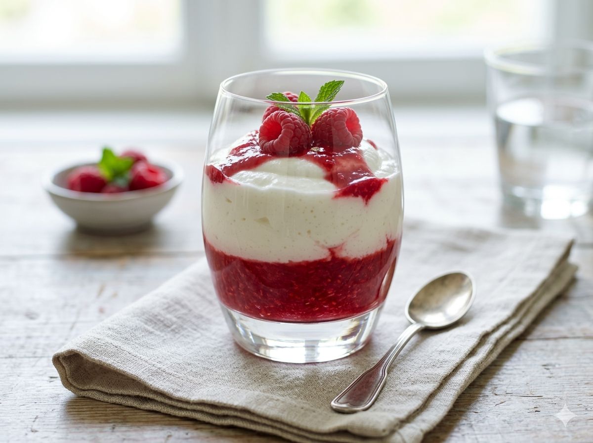 Joghurtmousse mit Himbeersoße