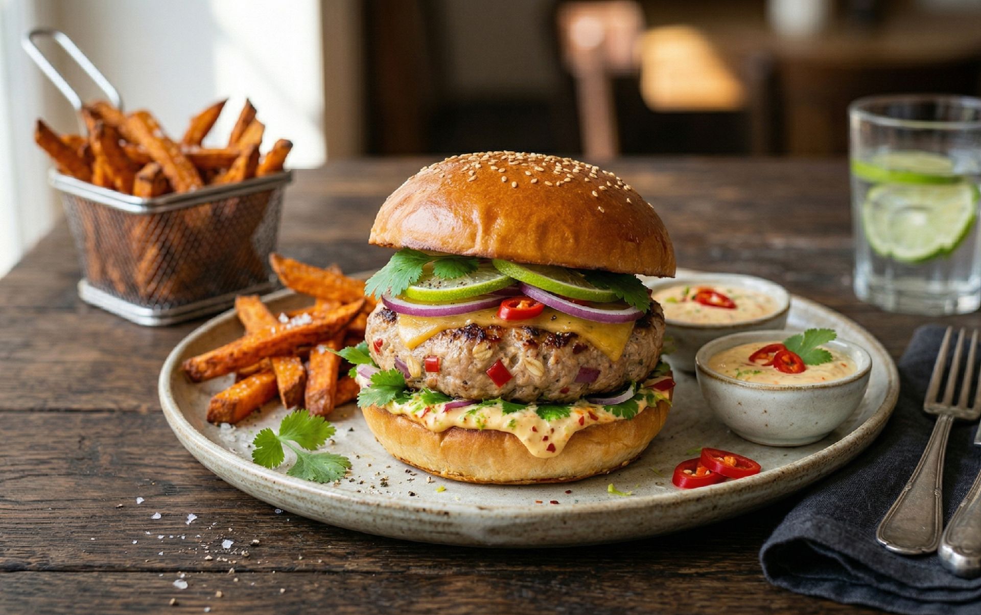 Rezeptfoto: Chilli Limetten Puten Burger - Hauptgericht, Burger, Geflügel | In 30 Min. fertig